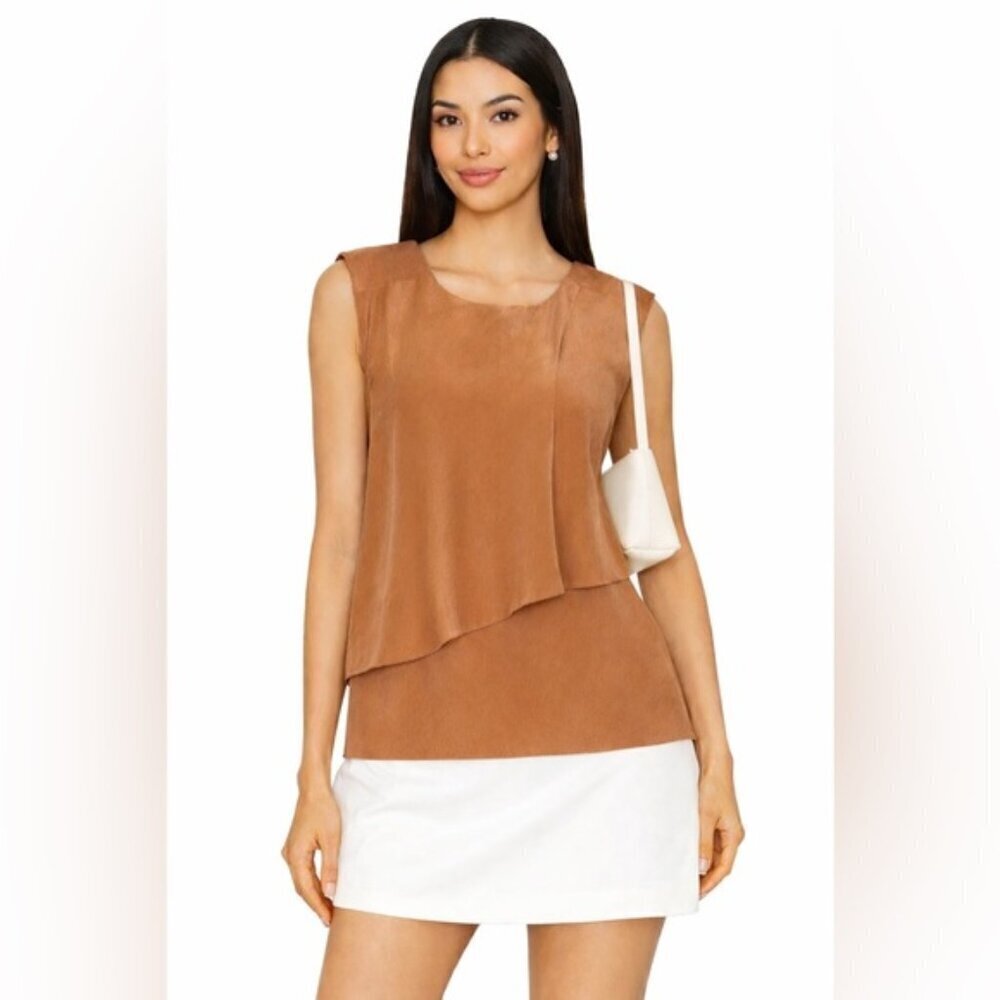 Aritzia Le Fou X Wilfred 100% Silk tiered cream tank, padded shoulder, xxs